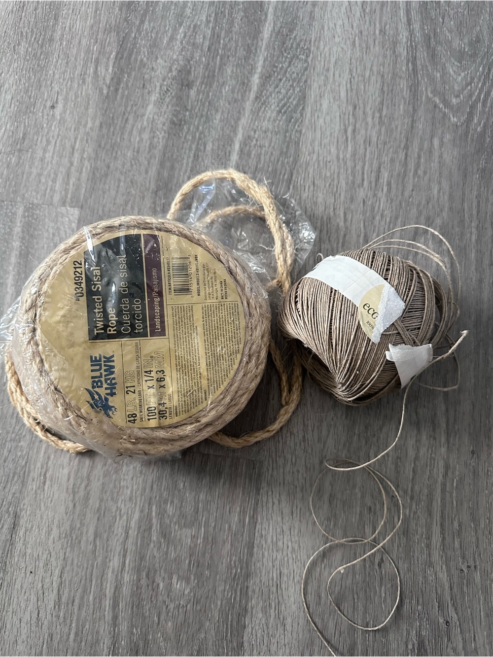 Natural Twisted Sisal Rope and Eco Cotton Twine - Neutral Brown Set